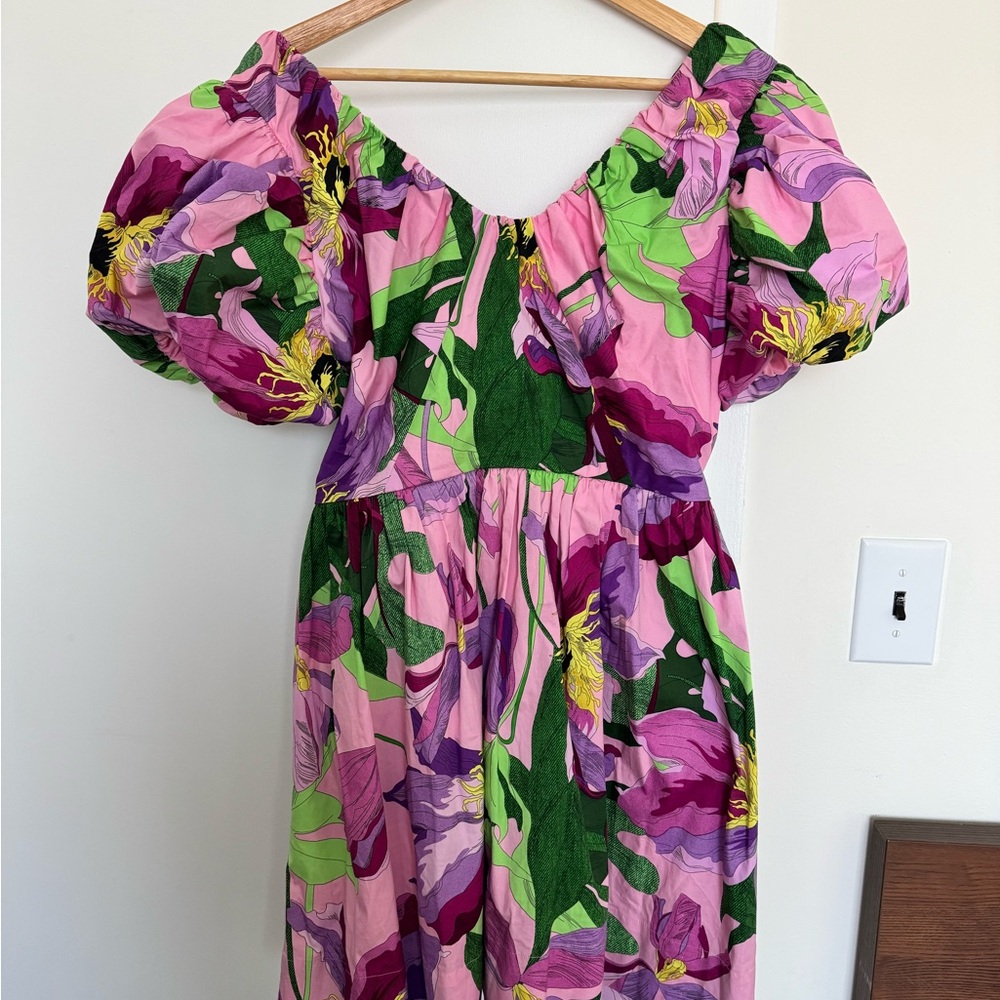 Express Pink and Green Floral Midi Dress